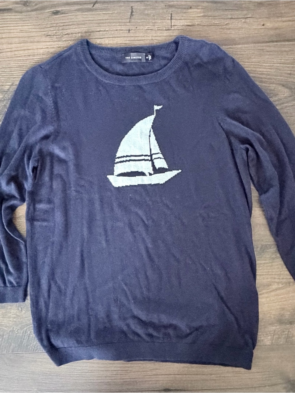 The Limited Nautical Sailboat Knit Sweater Medium Navy Blue